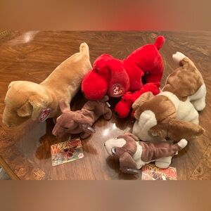 Lot of 6 Ty Beanie Babies and Buddies dogs. Rover, Weenie, and Tracker.